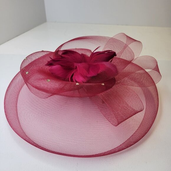 Red Fascinator with Soft Sinamay and Crinoline Layered Bows - Picture 16 of 16